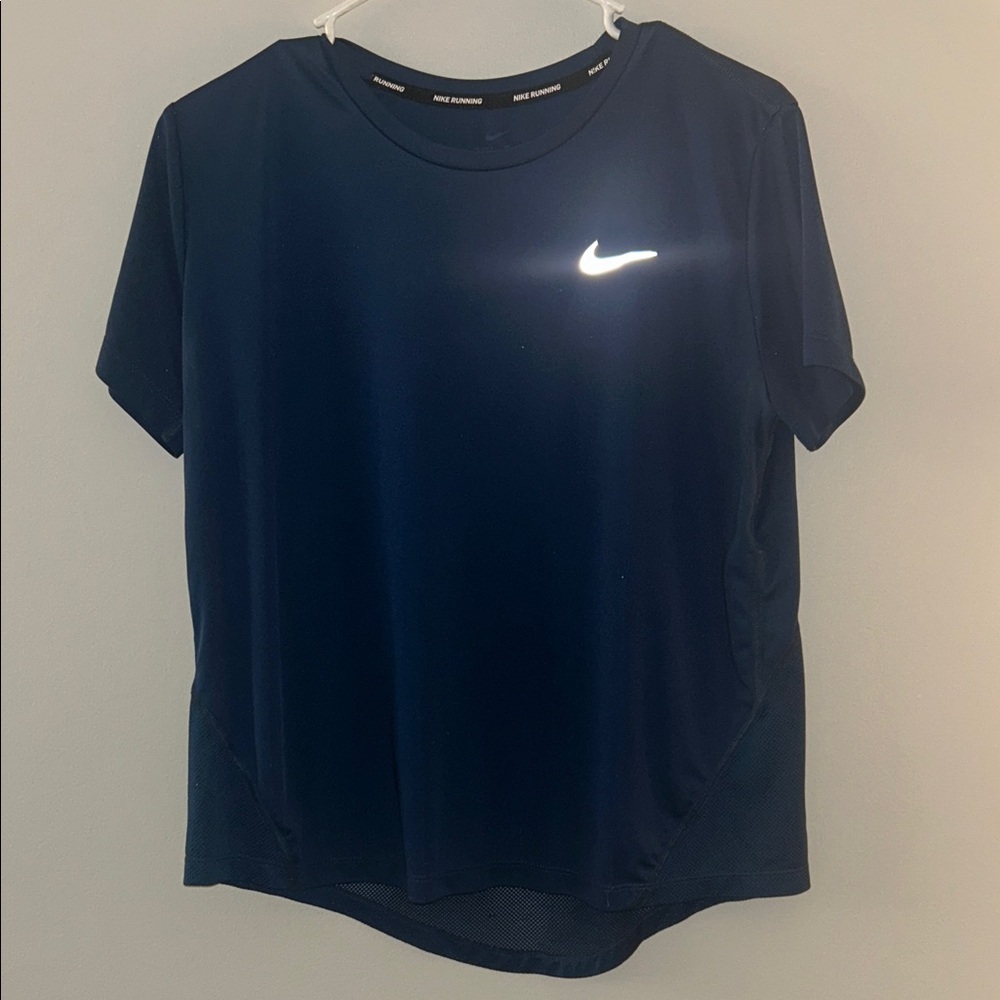 Nike Navy Short Sleeve Running Tee with Reflective Swoosh